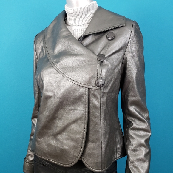 🌠 KUZU Mod Pewter Metallic Leather Jacket // (GENUINE LEATHER) - Picture 1 of 8
